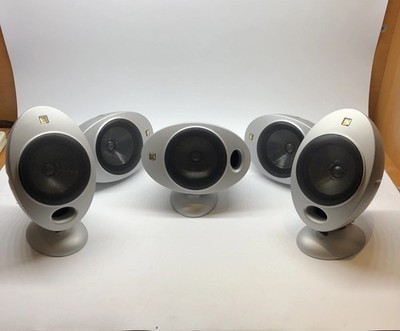 Set of 5 KEF KHT HTS2001 Egg Home Audio Satellite Surround Sound Speaker Silver