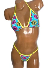 New exotic pole dancer costume 2 piece V back thong bikini A/B cup