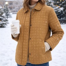 CB Casual Quilted Jacket Women's Size Large   Tan Caramel Zip-Up Snap Front Coat