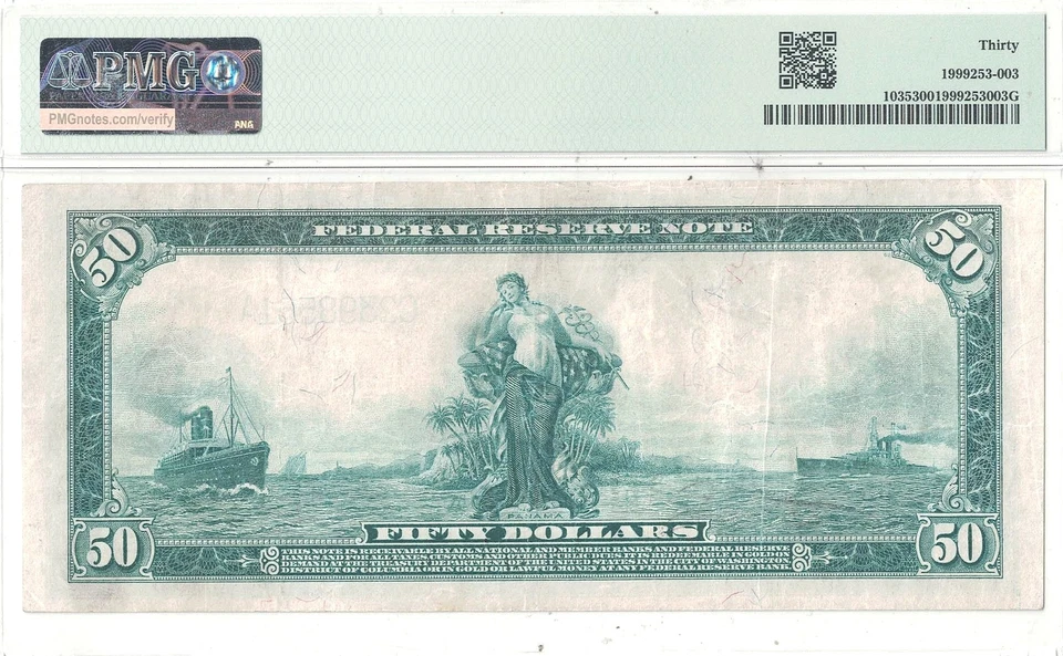 1914 $50 Federal Reserve Note Fr-1035 PMG VF-30 - Image 3 of 3
