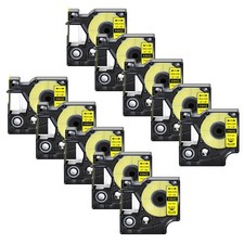 10PK Black on Yellow IND Vinyl Label 18432 1/2" for DYMO Rhino 1000 5000 Tape