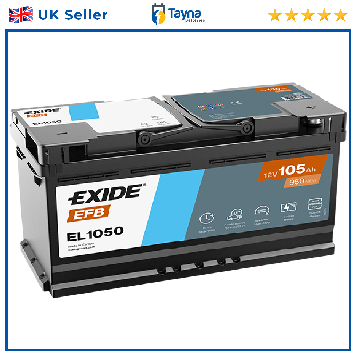 Car Battery EL1050 Exide 1638153480 500041020 5802477650 7485151426 EFB105SS New