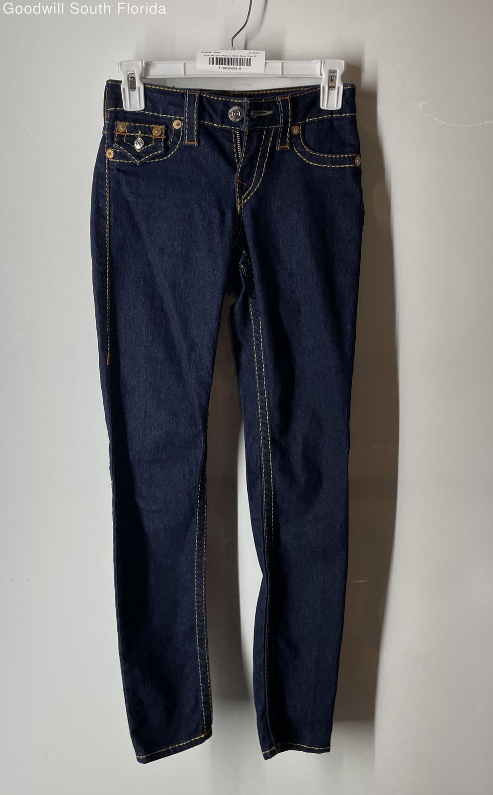 True Religion Womens Blue Denim Dark Wash Legging Skinny Leg Jeans Size 25