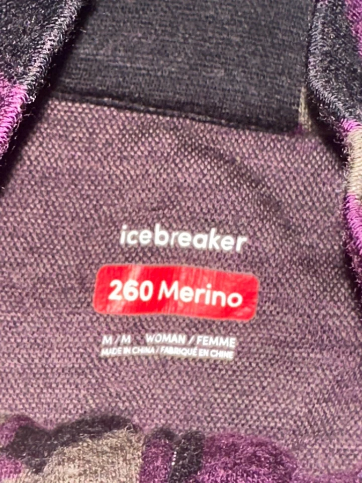 Top Icebreaker Merino 260 Vertex Manga Larga Media Cremallera - Para Mujer M Púrpura Camuflaje Foto 3 de 4