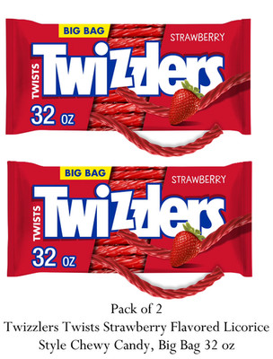 TWIZZLERS Twists Strawberry Flavored Licorice Style, Low Fat Candy Big Bag, 32oz
