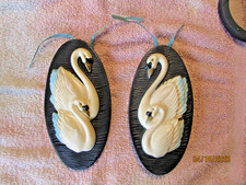 Miller Studio Vintage CHALKWARE SWAN PLAQUE SET Wall Hangings MCM 1965 VGC