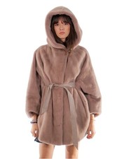 48-56 Mink Poncho Dove Full Leather Short Sleeve Inner Belt Coat...