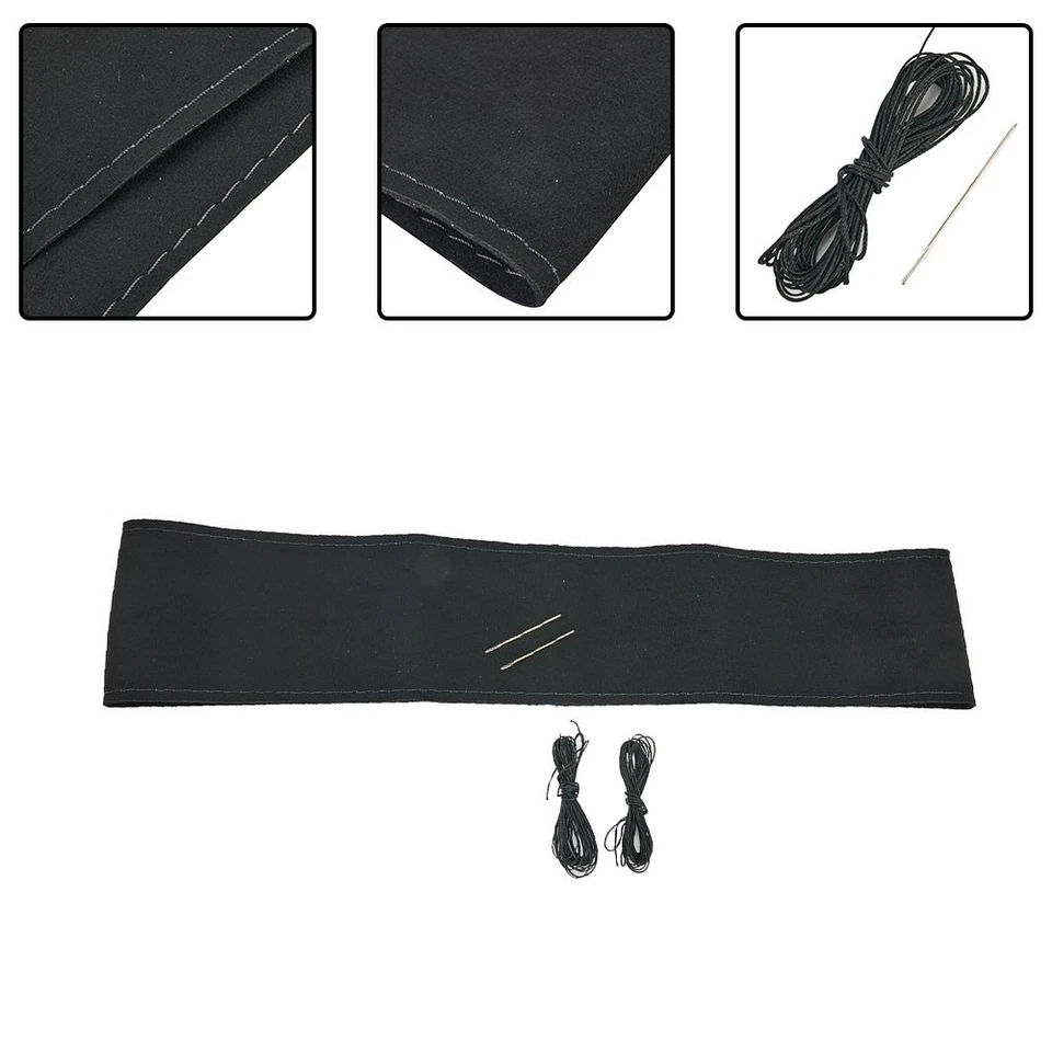 Steering Wheel Cover 15" Car Set Suede 38cm Anti-Slip Black+Blue Parts Protector - Image 2 of 4