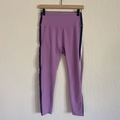 Wilo the Label Ribbed Leggings size Medium Purple Blue White Stripe Retro Sport
