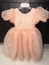 Peach Puff Sleeve Organza Ball Gown Layered Girls Dress Knee Length Size 130