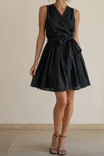 Sleeveless Black Wrap Mini Dress with Waist Tie size s