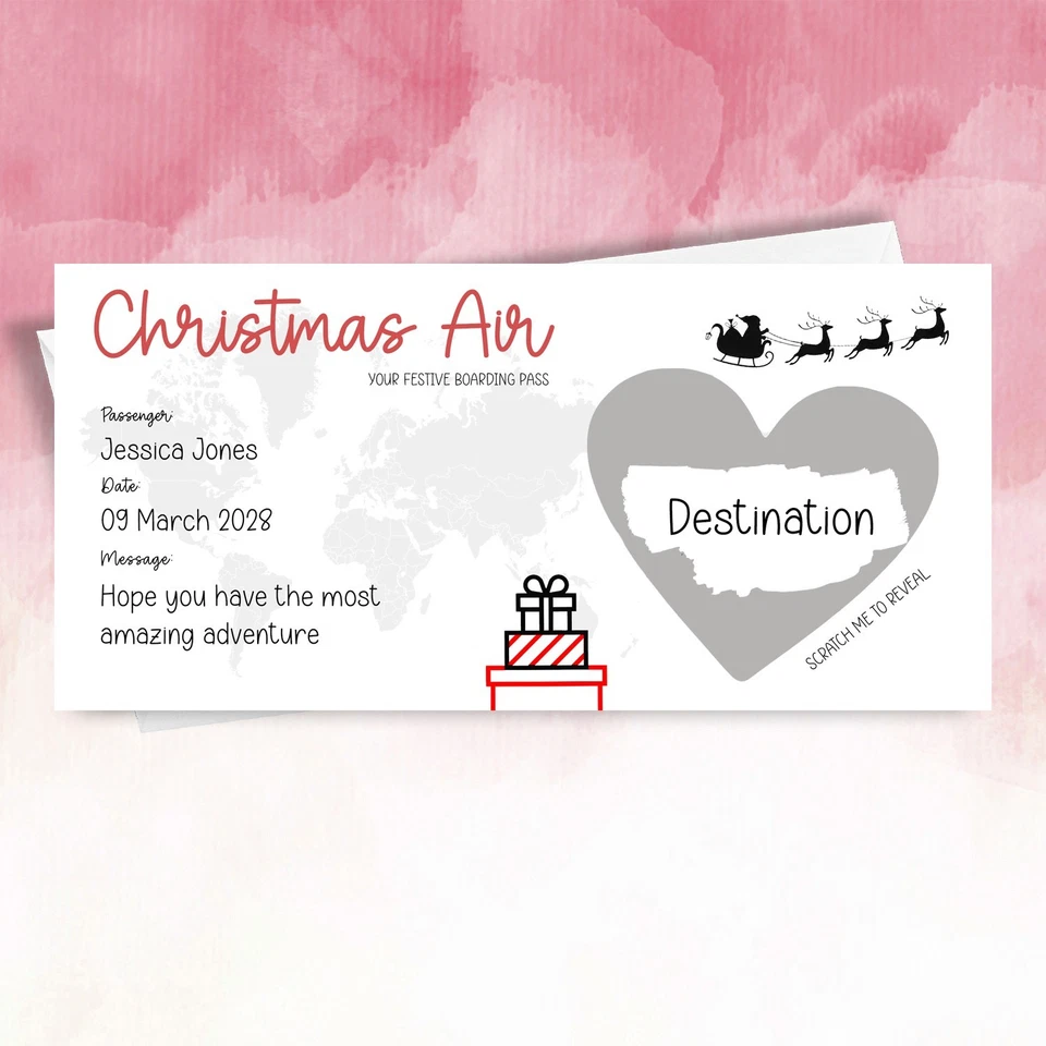 SQUIDGEMAKES Custom Boarding Pass Scratch Card Guess the Destination Christmas Reveal kids