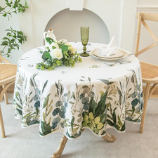 Summer Spring Tablecloth Waterproof, Stain Resistant 60" Round Eucalyptus