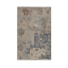 2'x3' Gray Borderless Oushak with Leaf Design Hand Knotted Wool Mat Rug 92345