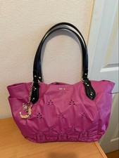 ANNA SUI Glitter Nylon Flower Embroidery Tote Bag Magenta Purple Butterfly Moon