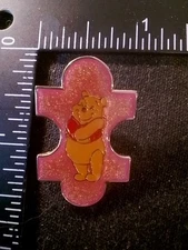 Disney Winnie the Pooh Bear & Pals Pink Glitter Puzzle Piece Pin 532 Metal Back