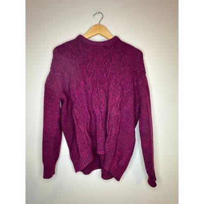 Naadam Merino Cashmere Cable Knit Sweater Purple Ribbon Tie Sleeve Womens Small