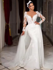 Bohemian Mermaid Chic Wedding Dresses Sweetheart Long Sleeve Bridal Gowns