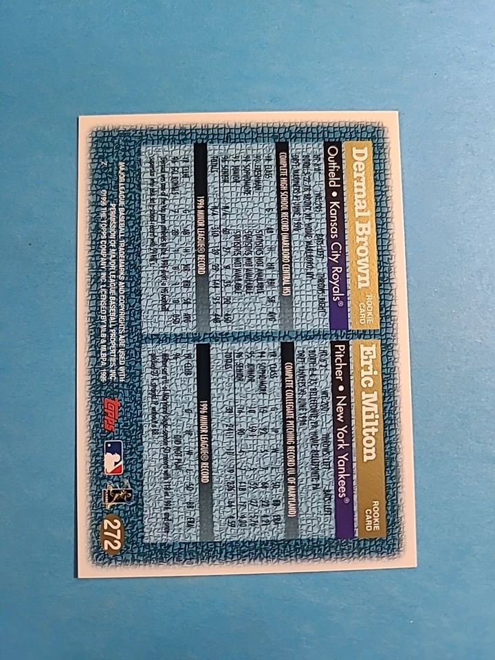 Dermal Brown Eric Milton 1996 Topps Topps Baseball Card # 272 I6878 - Image 2 of 2