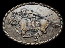 KH09140 NICE VINTAGE 1981  PONY EXPRESS RIDER  BRASSTONE BELT BUCKLE