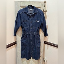 1980  s Dreams Vintage Denim Dress with Pockets Belt loops snap buttons Large