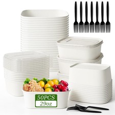 50-Pack 29oz Disposable Meal Prep Containers with Lids & Forks, Kraft Bowls T...