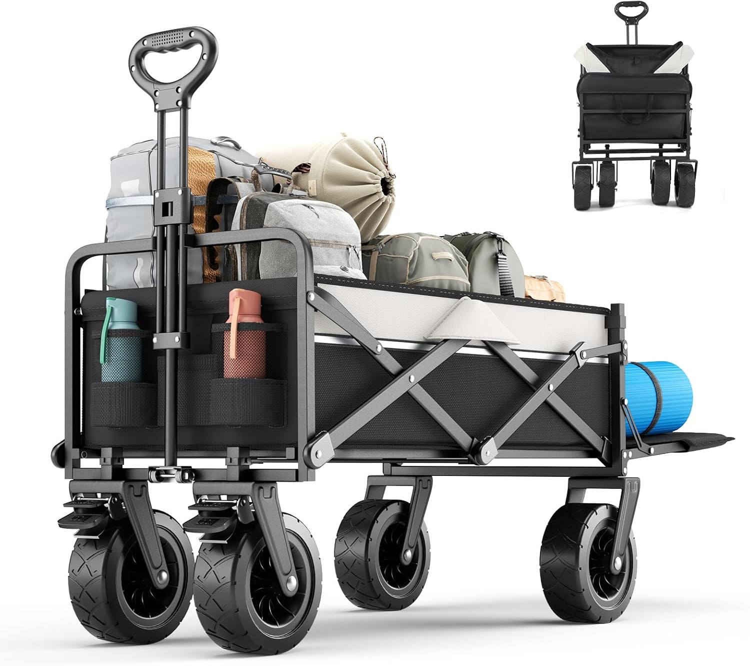 Carrello Giardino Pieghevole 120L - Trasporto Robusto per Outdoor e Spesa