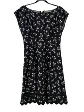 Kate Spade Black White Dandelion Floral Stretch Ponte Formal Dress Pockets LARGE