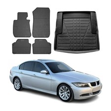Fußmatten & Kofferraumwanne Set für BMW 3er E90 Limo 2004-2011 Gummi Schwarz 5x