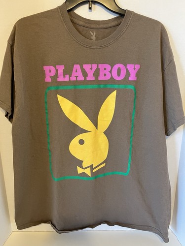 Playboy Bunny Shirt Graphic Tee Classic Logo Short Sleeve Cotton Brown XL