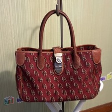 Dooney Bourke Monogram Burgundy/Brown Satchel Top Handle Zip Toggle Strap