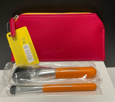 KIKO Milano Beyond Limits On The Go Brush Kit w/ Pink Cosmetic Bag 2 Brushes