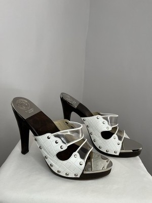 Vintage Versace White Medusa Head Mule Heels size 8 