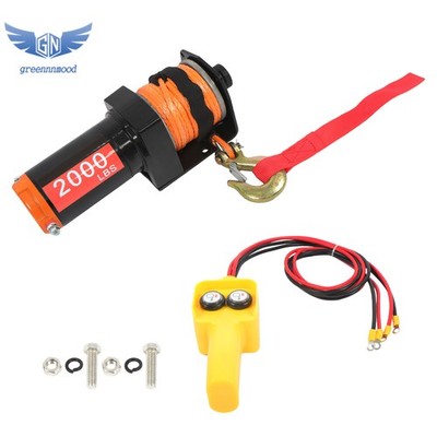 Electric Winch 2000LBS 12V 1HP Synthetic Rope ATV UTV Winch 2.5M Wired Remote