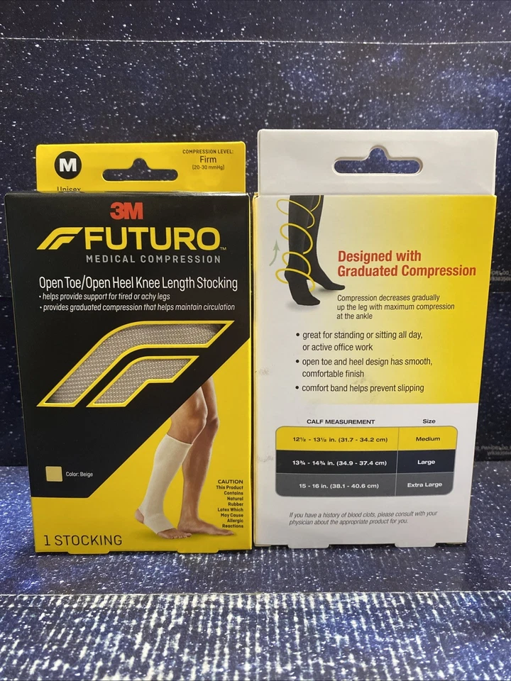 2 X Medias de compresión Futuro abiertas punta/talón hasta la rodilla unisex M beige FIRMES Foto 3 de 4