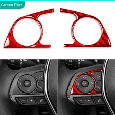 Red Carbon Fiber Interior Steering Wheel Button Cover For Toyota Camry 2018-2024