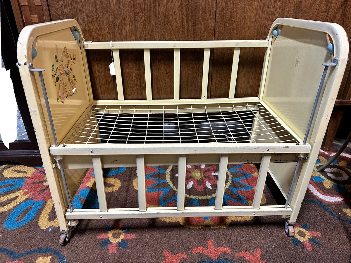 Vintage Metal Doll Crib On Wheels