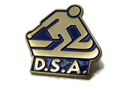 D.S.A. Skiing Pin Blue & Gold Tone