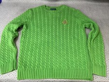 Vintage Ralph Lauren Men  s M Cable Knit Crest Polo Logo Sweater MINT Green RARE