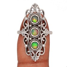 Southwest - Natural Ethiopian Opal 925 Sterling Silver Ring Jewelry s.7 CR73386