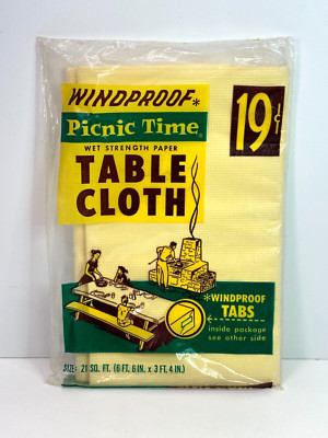 Vintage Yellow Windproof Picnic Time Disposable Table Cloth  78L X 40W nip