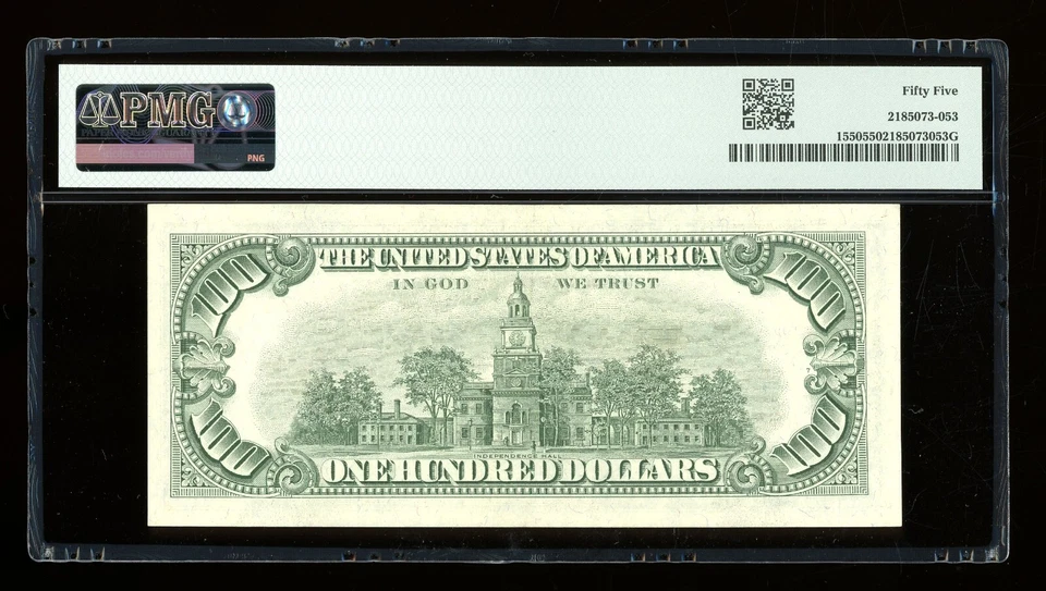 DBR 1966 $100 Legal Fr. 1550 PMG 55 Serial A00513883A - Image 2 of 2