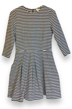 Gap Dress Size 6 Fit Flare Navy White Stripe 3/4 Sleeves with Pockets Tailored