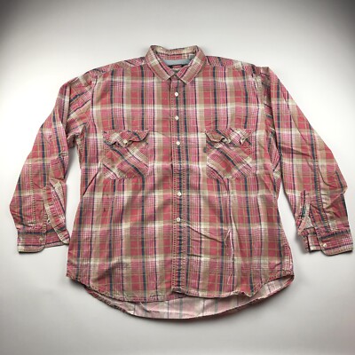 Vintage 90's Levis Distressed Pink Plaid Button Up Shirt Men's XL