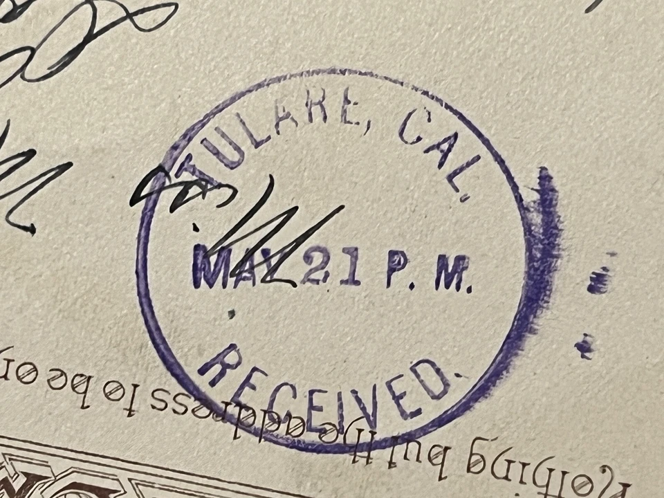 TULARE, CALIFORNIA RECEIVED BLUE CANCEL ON 1886 PORTERVILLE POSTAL CARD - Image 2 of 3