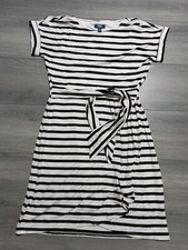 Chaps Dress Adult Small Black & White Striped Front Knot Knit Womens