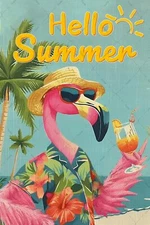 Hello Summer Decor Flamingo Decorations Sun Metal Tin Signs Welcome Yard Decorat