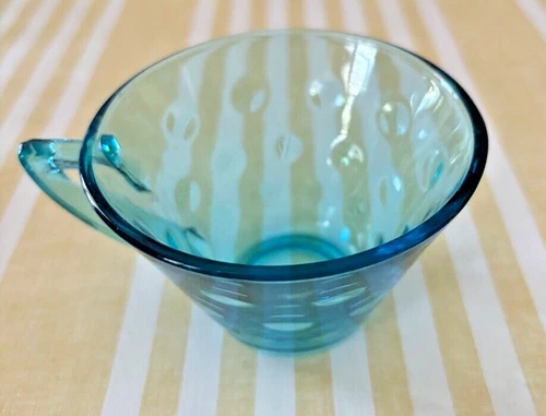 VINTAGE Hazel Atlas Capri DOT BlueTurquoise Teal  2.5" Tall Glass Coffee Tea Cup