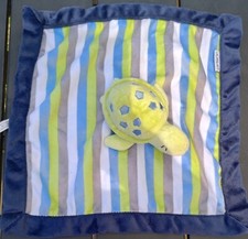 Carters Turtle Lovey Security Blanket Green Blue White Gray Striped Plush Baby