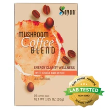 Mushroom Instant Coffee Blend w Reishi & Chaga Extract Organic Arabica 20 Packs